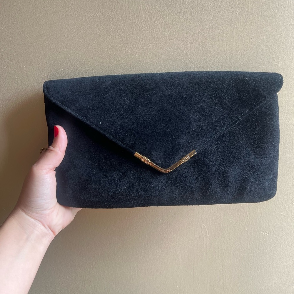 Vintage Black Suede Clutch